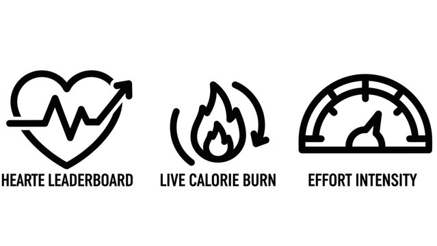 Fitness tracking icons: heart rate leaderboard live calorie burn effort intensity meter health and wellness leaderboard intensity tracking activity exercise training performance
