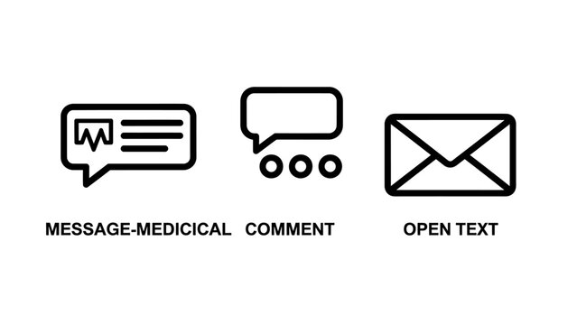 Outline icons representing message medical communication comment open text for digital interfaces with line art communication dialogue conversation envelope interface information healthcare