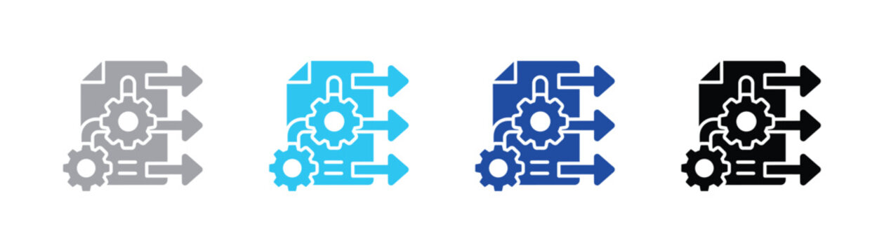 Vector icon illustrating automated data processing with gears and outgoing arrows automation processing illustration business technology workflow operation document information