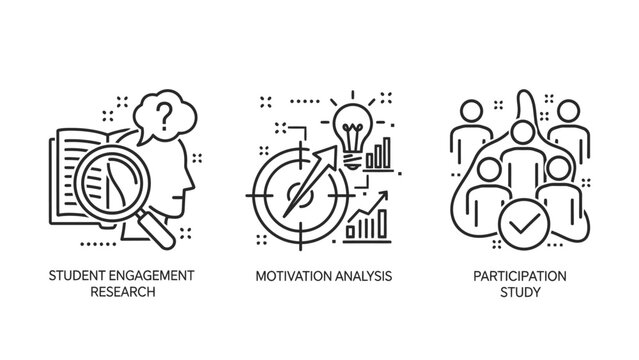 Student thought research marketing analysis acuity team icons for business concepts with problem solving magnifying glass question mark line art research strategy business education learning