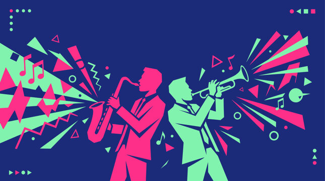 Fete de la Musique Flat Vector Banner with Neon Saxophone Silhouette