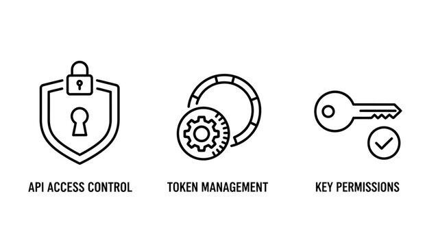 Cybersecurity and data security icons for api access control token management digital key permissions security management permissions protection software developer technology password