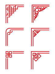 Red ornamental corner designs a vector illustration with repeating geometric and floral motifs on a white background corners design ornament ornaments motif © Saranga