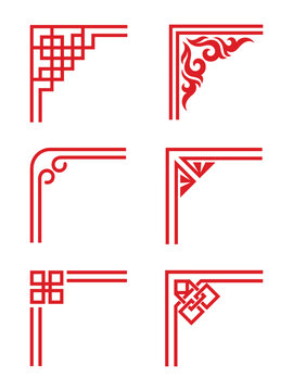 Red ornamental corner designs a vector illustration with repeating geometric and floral motifs on a white background corners design ornament ornaments motif