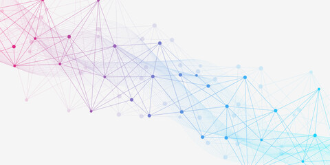 Obraz premium Global network connection website header or banner design. Abstract background with connecting dots and lines. Global business. Social network communication. Internet technology. Vector illustration