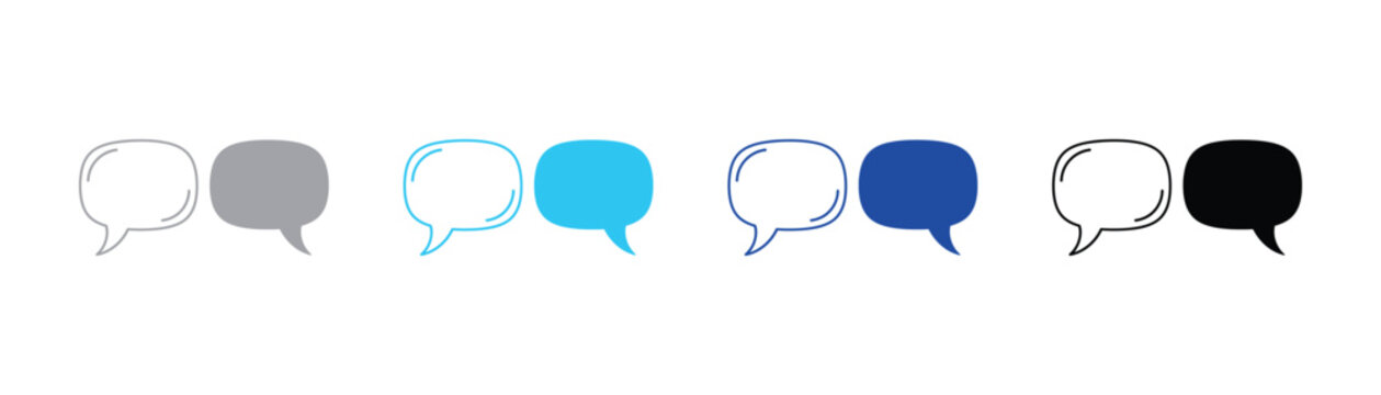 Speech bubble outline and filled vector icons with dialogue communication conversation notification information question illustration interface discussion speechless contrast