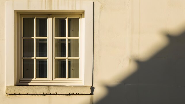 French Window Shadows and Sunlight Squares on Cream Wall, Minimalist High-End Interior Background with Copy Space