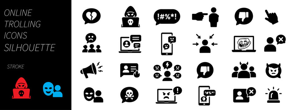 Online Trolling Silhouette Vector &ndash; Internet Harassment and Toxic Social Media Icons