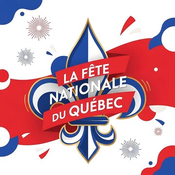 Quebec national day celebration graphic with fleur de lis