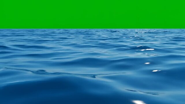 Ocean Water Surface with Green Screen Background for Compositing.