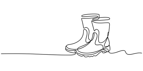 Obraz premium Black line rubber boots line black line single line boots footwear rain boots wading boots continuous one line drawing 