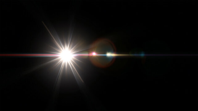 Abstract Light Flare on Black Background with Glowing Lens Effect and Cinematic Energy Burst, Bright Shine Overlay for Modern Visual Design and Digital Motion Graphics