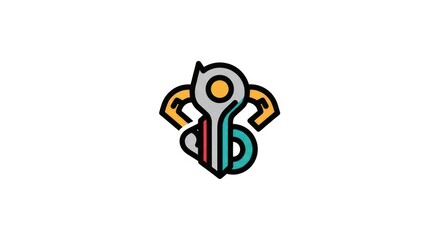 Fototapeta premium Abstract mechanical key icon with colorful accents