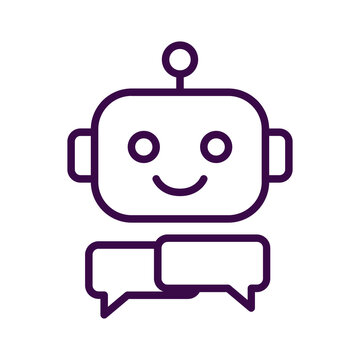 Friendly robot icon with speech bubbles isolated on transparent background