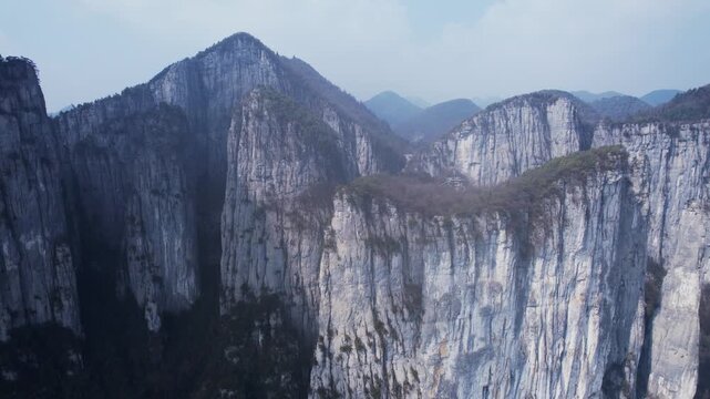 4K aerial video of graceful rock formations and geological landforms of Enshi Grand Canyon