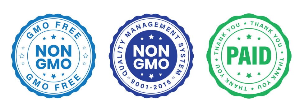 Certified GMO Free and Paid Quality Stamp Badge Collection with Retro Seal Label Design