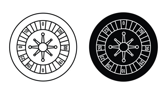 Black and white roulette wheel icons with numbers on a white background