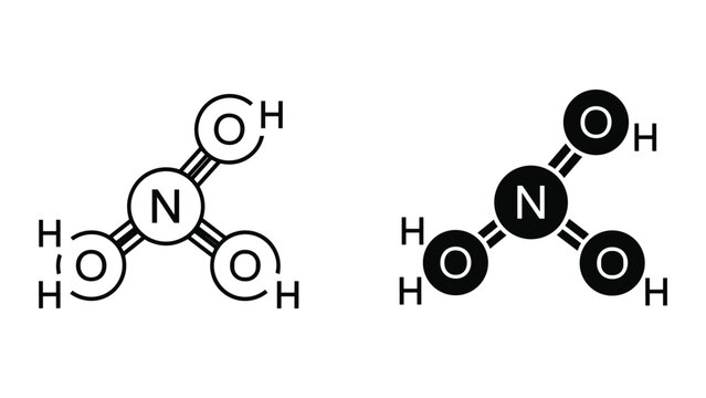 Molecular structures of nitric acid and nitrogen dioxide on white background