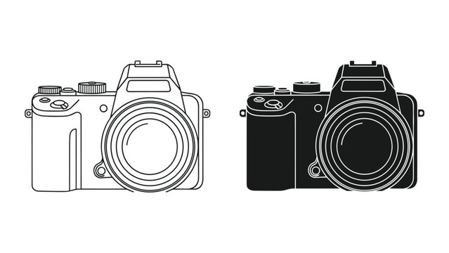 Vector illustration of two camera designs in black and white styles