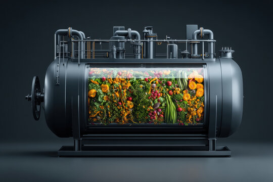 Food waste solutions industrial machine organic waste compost recycling biogas Food waste solutions concept industrial machine processing organic