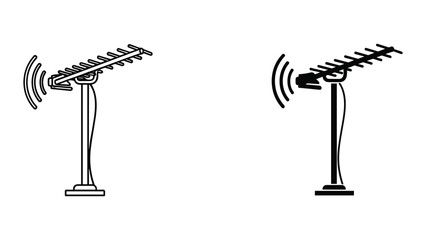 Vector illustration of two different line style television antennas on stands with signal waves emitting from them on isolated white background © SHAHRIYAR RASEL