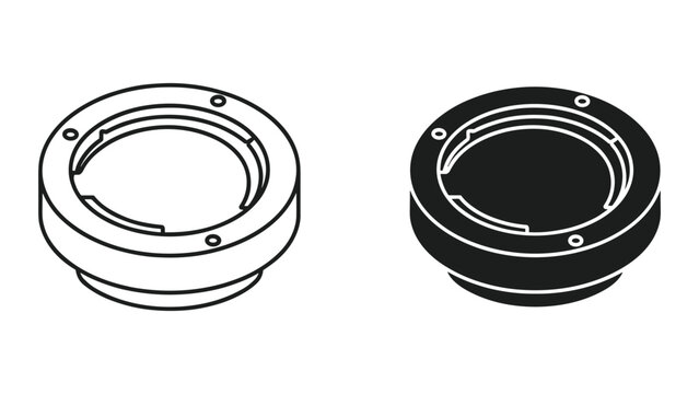 Black and white line drawing of two circular metal parts with holes