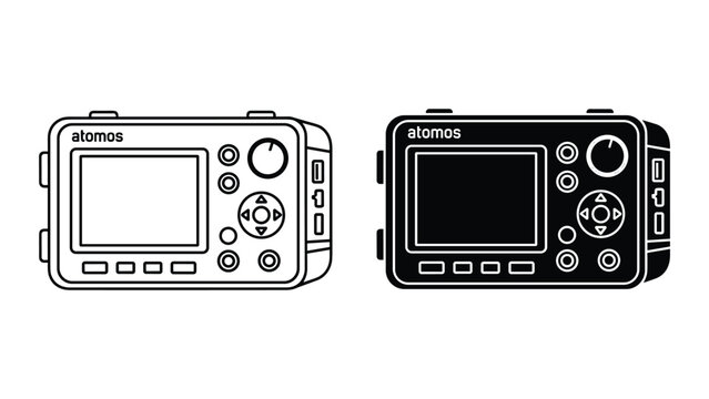 Vector illustration of two atomos monitor recorder devices in black and white on white background