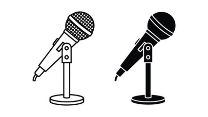 Vector illustration of two microphones on stands in black and white, isolated on white background © SHAHRIYAR RASEL