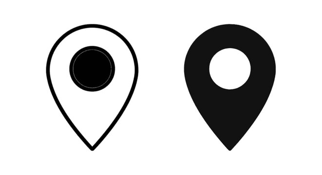 Minimal black silhouette icon, simple flat vector, bold black shape, no, no shading map pin icon set, location marker symbols on a, flat icon style