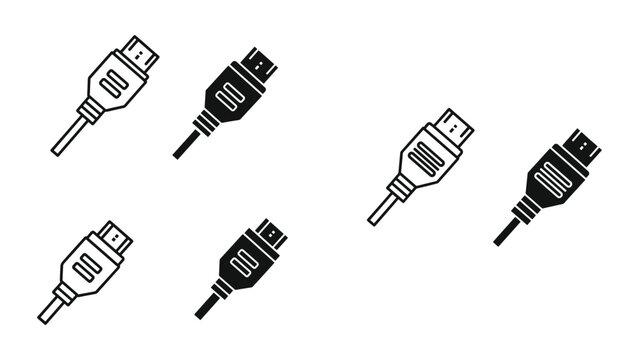 Collection of various usb connector types and styles in black and white on a plain background
