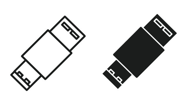 Vector illustration of black and white usb flash drive icons isolated on white background