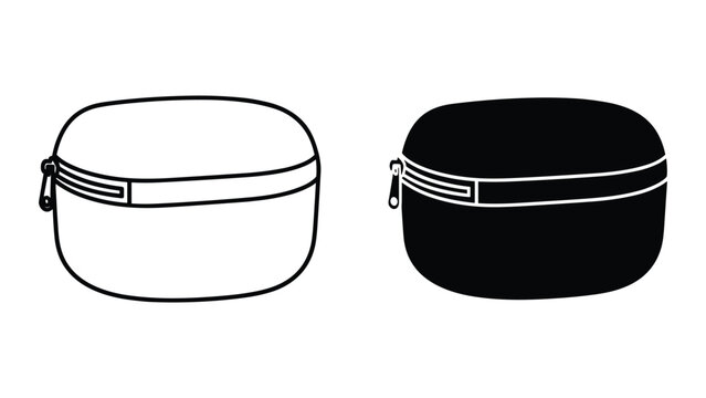 Vector illustration of black and white makeup or cosmetic pouches with zippers on white background
