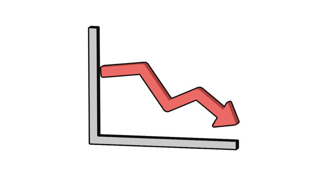 Decreasing graph with red arrow.
