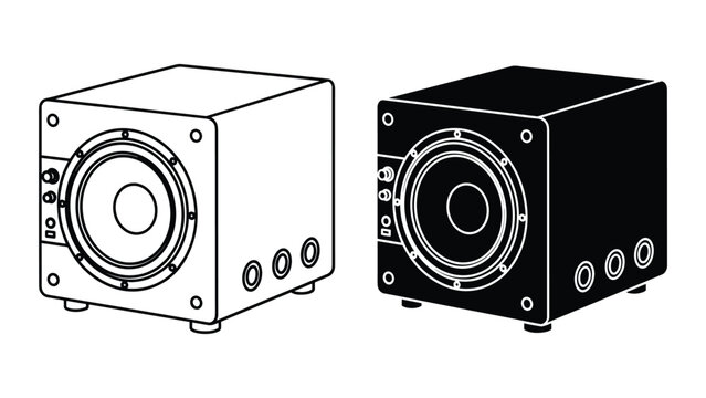 Vector illustration of two cube shaped speakers in black and white isolated on white background
