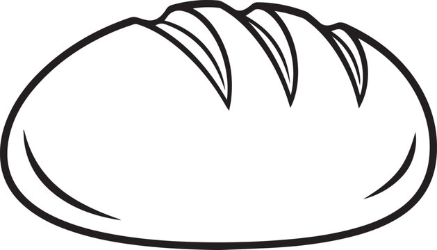 Fresh sourdough loaf of bread vector illustration in minimalist black outline style for bakery branding and food industry design assets