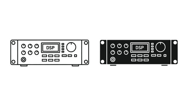 Vector illustration of two digital signal processing units with various buttons and dials on a white background
