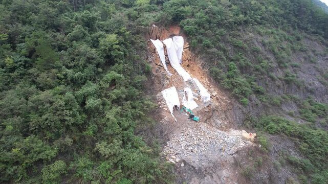 4K aerial video of highway collapse construction