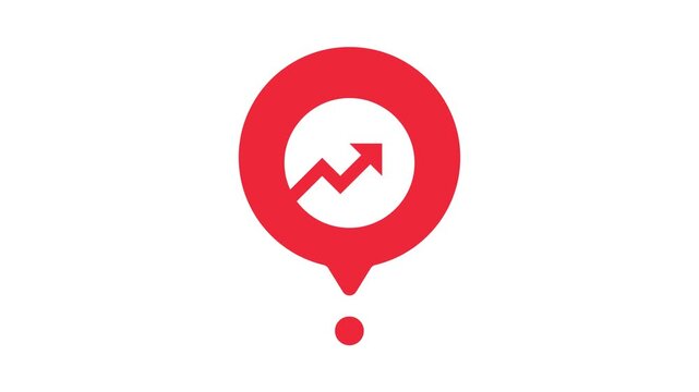Red map pin icon with upward arrow chart on white background flat design digital graphic illustration