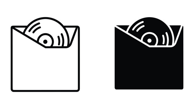 Black and white icons of cd in envelope on white background