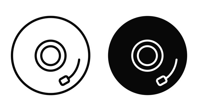 Black and white cd icons with headphone on isolated white background