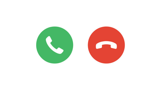Bright green accept and red decline phone call buttons displayed as a simple digital image