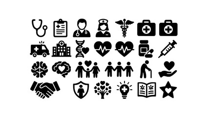 Fototapeta premium Professional medical icons for hospital services, patient care, emergency support, and health systems.