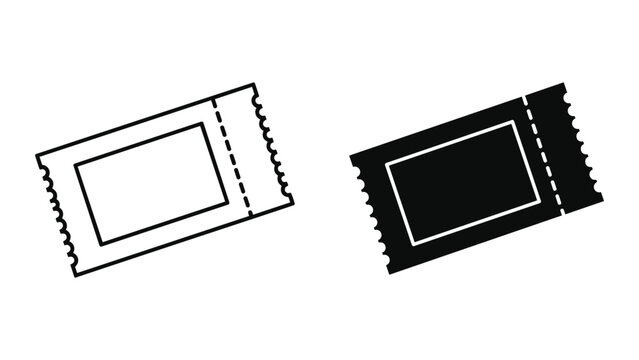 Two blank ticket stubs with perforated edges and rectangular shapes in black and white