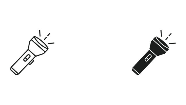 Two black and white flashlight icons with light beams shining