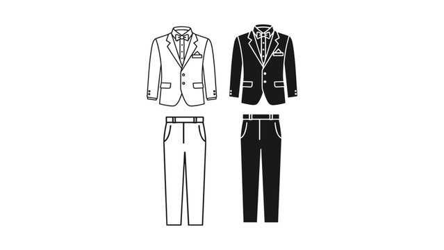 Vector illustration of mens formal wear with black and white suits and pants isolated on white background
