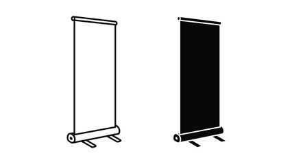 Two roll up banners one blank and one filled standing upright on stands isolated on white background © SHAHRIYAR RASEL