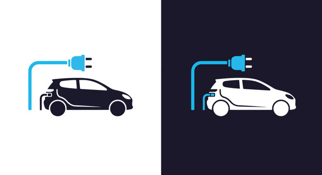 Electric vehicle charging point vector icon: Clipart, sticker - icon set - Line and glyph solid icon and logo template 