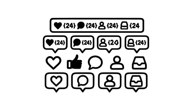 Modern notification badge icons for comments, likes, followers, and app alerts.