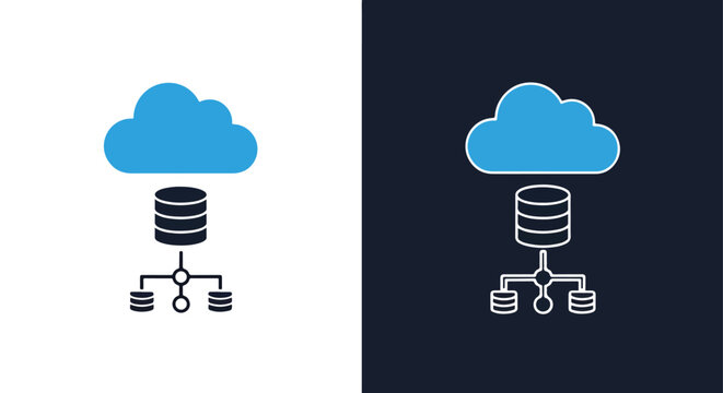 Cloud database network server icon: Glyph and solid icon set - Icon vector - logo icons. Blue, Black and white icons