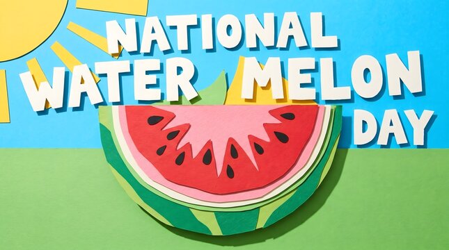 Collage art watermelon slice on green background